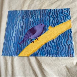 blue bird on perch with abstract background painting artwork art piece